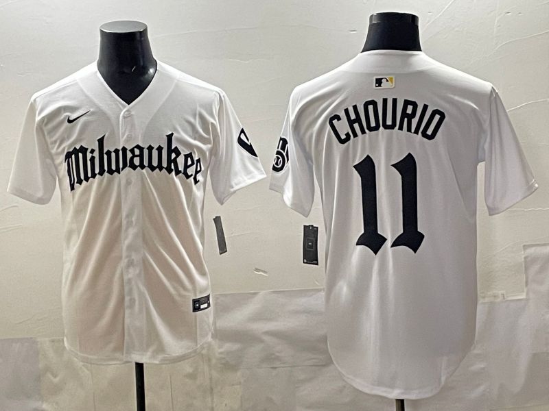 Men 2025 Milwaukee Brewers #11 Chourio White Five generations Joint Name Nike MLB Jersey style 01->milwaukee brewers->MLB Jersey